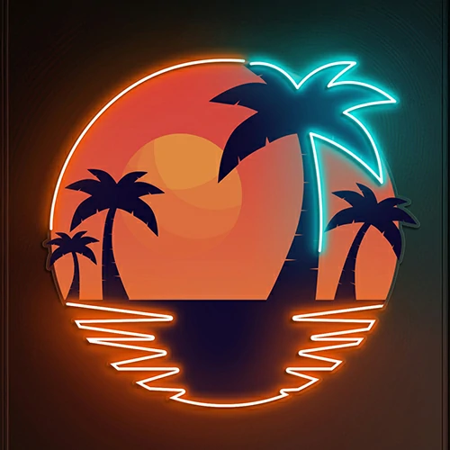 Tropical Sunset Palm Tree Neon Sign