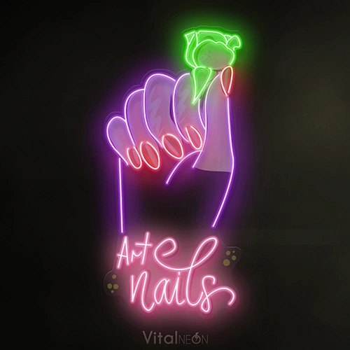 Woman Nail Holding Flower Neon Sign |  Stylish LED Art