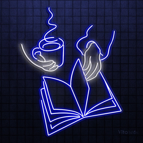 Women Reading Book and Coffee Neon Sign